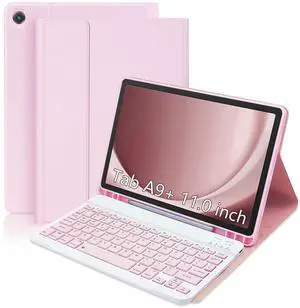 XCHYTECHER Keyboard Case for Samsung Galaxy Tab A9 Plus 11.0 inch (SM-X210/X215/X216/X218),Rechargable Detachable Keyboard with Type-C Charging Port Cover for Tablet A9+ 2023 5G (Pink)