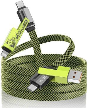XCOOL 4-in-1 USB-C Cable (6ft), 100W USB-C Charger Cable with Hook-and-Loop Fastener and Cable Management, USB-C Cable/Fast Charging for MacBook, iPad, iPhone, Samsung, Green