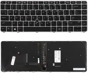 New Laptop Backlit Keyboard for HP EliteBook 840 G3 840 G4 745 G3 745 G4 848 G3, with Pointer and Backlight, Silver Frame, US Layout, P/N 901042-001 903008-001 836308-001 6037B0126901