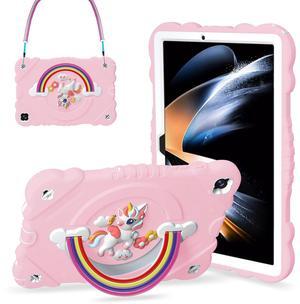 XZC Case for Samsung Galaxy Tab A9+/ A9 Plus Case 11" 2023 (SM-X210/X216/X218), Unicorn Heavy Duty Shockproof Protective Case with Stand/Shoulder Strap for Kids Girls Women (Pink)