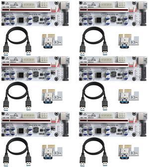 YBBOTT PCIE Riser Card PCI E 1X to 16X Extender Riser Card with 24in USB 3.0 Extension Cable for GPU Mining White 6 PCS