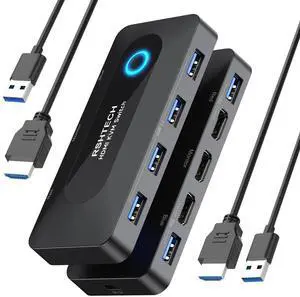 KVM Switch, RSHTECH USB Switch with 4K@60Hz HDMI and 4 USB-3.0 Ports, for 2 Computers Share Keyboard Mouse Printer and one HD Monitor with 2 USB-A Cables and 2 HDMI Cables