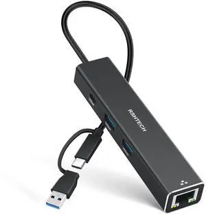 USB to Ethernet Adapter, RSHTECH USB 3.2 Gen 2 Hub with RJ45 Gigabit Ethernet, 10Gbps USB-C and 2 USB-A Data Ports, Aluminum USB Type C to LAN Network Adapter Splitter for Laptop and PC, RSH-ST310