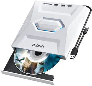 SUIDEK External CD DVD Drive, Ultra Slim Portable CD Player for Laptop CD DVD +/-RW Burner with SD Card Reader USB 3.0 Type C Hub Compatible with Laptop PC Windows Linux
