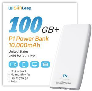Mobile Hotspot Device with Power Charger for Global Travel 4G Router with 10000mAh Charging Battery No Roaming fee Built-in SIM Card Travel Portable WiFi Hotspot Power Bank Mobile WiFi 100GB for USA