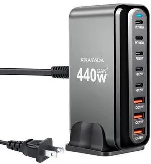 USB C Charger 440W GaN Fast Charger Block 8-Port PD3.0 Fast Charging Station 100W/65W AC Adapter Compatible with MacBook Pro/Air, Chromebook, Surface/HP/ASUS/DELL Laptop, iPhone/Android Phone