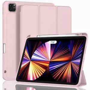 ZryXal New iPad Pro 11 Inch Case 2022(4th Gen)/2021(3rd Gen)/2020(2nd Gen) with Pencil Holder,Smart iPad Case [Support Touch ID and Auto Wake/Sleep] with Auto 2nd Gen Pencil Charging (Pink)