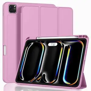 ZryXal 2024 iPad Pro 11 Inch Case M4 (5th Generation) with Pencil Holder, Smart iPad Case [Support Pencil Pro and Pencil (USB-C)], Support Touch ID and Auto Wake/Sleep (Pale Violet Red)