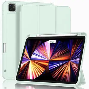 ZryXal New iPad Pro 11 Inch Case 2022(4th Gen)/2021(3rd Gen)/2020(2nd Gen) with Pencil Holder,Smart iPad Case [Support Touch ID and Auto Wake/Sleep] with Auto 2nd Gen Pencil Charging (Pale Green)