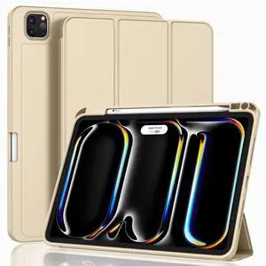 ZryXal 2024 iPad Pro 11 Inch Case M4 (5th Generation) with Pencil Holder, Smart iPad Case [Support Pencil Pro and Pencil (USB-C)], Support Touch ID and Auto Wake/Sleep (Champagne Gold)