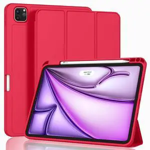 ZryXal New iPad Air 13 Inch Case M2 2024 with Pencil Holder, Smart iPad Case [Support Pencil Pro and Pencil(USB-C)], Support Touch ID and Auto Wake/Sleep (Red)