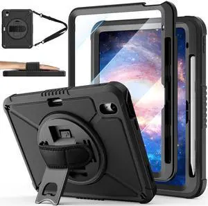 ZtotopCases for iPad (A16) 11th/10th Generation 11''/10.9'' with Screen Protector, Pen Holder, Handle Shoulder Strap,360 Rotating Stand Rugged Protective Case for iPad 11th Gen 2025(A3354/A3355),Black