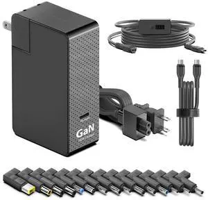 HKY GaN 100W USB C Charger with 6Ft USB-C Cable and 5V-9V-12V-15V-20V Adjustable Output Barrel PD Trigger Cable & 15PCS Tips Portable Fast Universal Travel Power Adapter for Fit All Electronic Devices