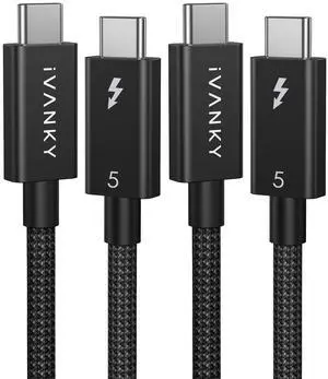 IVANKY Intel Certified Thunderbolt 5 Cable 2Pack 3.3ft, 120Gbps Bandwidth, Support 16K/Dual 8K, 240W, Premium USB to USB Cable, Compatible for Thunderbolt 4/5,SSD,Monitor,MacBook M4-3.3FT, 2Pack