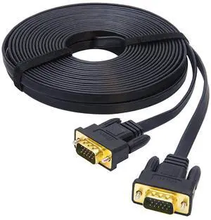 DTech VGA to VGA Cable 50ft Long Thin Flat 15 Pin Computer Monitor Cord Male to Male SVGA Wire (50 Feet, Black)