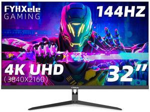 FYHXele 32 inch 4K Gaming Monitor, UHD Fast IPS Panel 144Hz Monitor, Computer Monitor Support FreeSync, HDR400, 1ms, 100% sRGB, with DP, Type-C, HDMI2.0/2.1, USB Hub, Support Wall-Black