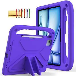 Dteck for iPad Air 13/iPad Pro 13/12.9 - Shockproof Protective Handle Stand Pencil Holder EVA Case, Purple