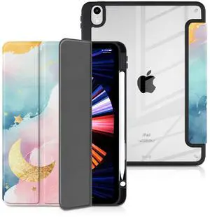 Batianda Case for 11-inch iPad Air 2024 M2/ iPad Air 5th/4th 10.9 inch [Built-in Pencil Holder] Shockproof Cover with Clear Transparent Back Shell TPU Bumper Auto Sleep/Wake, Watercolor