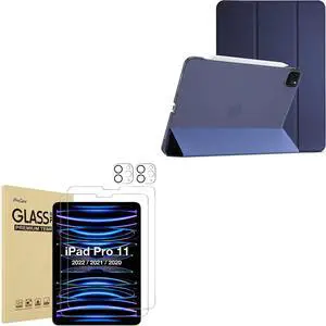 ProCase iPad Pro 11 Inch Case -Navy Bundle with 2+2 Pack Screen Protector for iPad Pro 11 inch 4th 3rd 2nd Generation 2022 2021 2020 with Camera Lens Protector