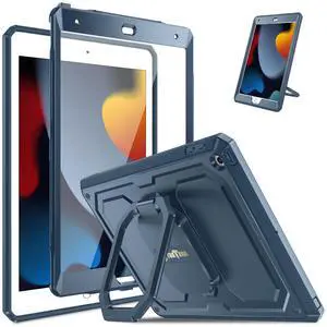 Fintie Case for iPad 9th / 8th / 7th Generation (2021/2020/2019) 10.2 Inch - [Tuatara Magic Ring] 360 Degree Rotating Grip Stand Shockproof Fully-Body Rugged Cover with Screen Protector, Navy