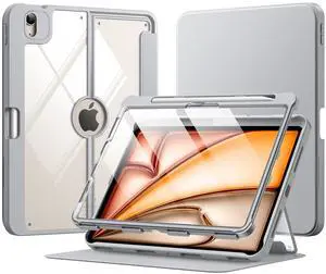 MoKo for iPad Air 11 Inch Case 7th/6th Generation M3/M2 2025/2024, iPad Air 5th/4th Gen Case 10.9 Inch 2022/2020 with Pencil Holder, Screen Protector, Lens Protector, Magnetic Multi Angle, Light Gray