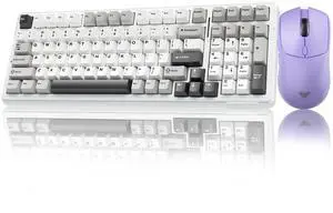 AULA Wireless Keyboard and Mouse Combo, F99 Wireless Mechanical Keyboards Hot Swappable Custom Keyboard+SC580X Wireless Gaming Mouse Light Purple