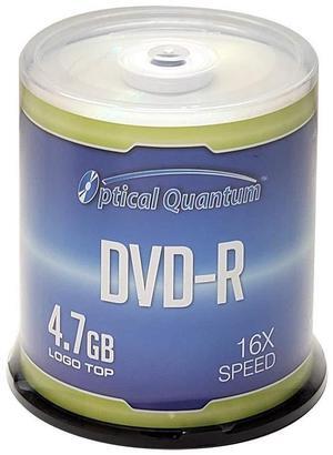 Optical Quantum DVD-R 4.7GB 16x Logo Top Media Disc - 100 Discs Cake Box (FFP), Blank DVDs for Burning, Writable Recordable DVD Discs, DVD-R Blank Discs 100 Pack
