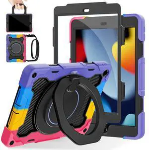 ROISKIN for iPad 10.2 Case 9th 8th 7th Generation with Screen Protector,360 Rotating Kickstand Shoulder Strap Hand Grip Pencil Holder Kids Case for iPad 10.2 inch Case for Girls