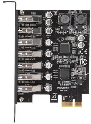 PCIe USB 3.2 7-Port Expansion Card - 1.5A Power, 5Gbps Speed, Front Expansion Replacement