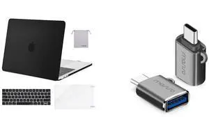 MOSISO Compatible with MacBook Pro 13 inch Case M2 2023, 2022, 2021-2016, USB C to USB Adapter 2 Pack&Keyboard Cover&Screen Protector&Storage Bag, Black&Space Gray
