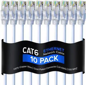 Maximm Cat 6 Ethernet Cable 3 Ft, 100% Pure Copper, Cat6 Cable (10 Pack) LAN Cable, Internet Cable, Patch Cable and Network Cable - UTP (White) 3 Feet