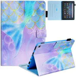 Dteck Case for All-New Fire HD 10 & HD 10 Plus Tablet (2021 Release, 11th Generation) - Slim Multi-Angle Folio Stand Premium PU Leather Protective Smart Cover with Auto Wake Sleep, Beautiful Mermaid