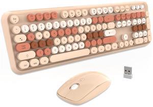 FD Wireless Keyboard and Mouse | Cute Colorful Keyboard and Mouse with 2.4GHz Cordless Retro Typewriter Keyboard | Auto-Sleep | USB Receiver for Windows PC/Laptop - Creamy Colorful