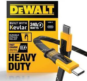 DEWALT Heavy Duty USB C to USB C Fast Charging Cable, Flat 240W USBC to USBC Charge Cable, High Speed Type-C Charging for iPhone 16 15 Pro Max, Samsung Galaxy, MacBook/iPad, Pixel, Kevlar Reinforced