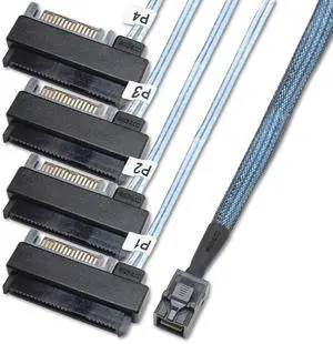 Sonilco Storage Configurations Cable Mini SAS HDD SFF-8643 to 4 SFF-8482 with 15-pin Power Port Cord (2 Cables, 0.5 Meter / 1.6 Feet)