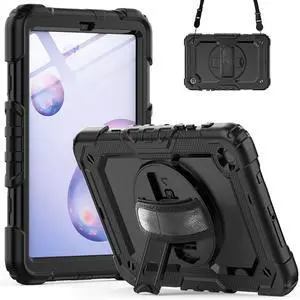 navor Compatible with Galaxy Tab A 8.4" (2020), Built in Screen Protector, Shockproof Heavy Duty Protective Rugged Cover with Shoulder Strap, Hand Strap, Pencil Holder [Black]