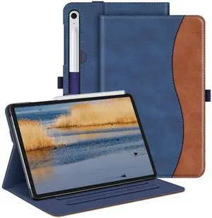 Fintie Case for Samsung Galaxy Tab S10 FE/ S9 FE 5G 10.9 Inch/Tab S9 11 Inch, Multi-Angle Viewing Protective Cover with Pocket, Auto Sleep/Wake, Denim Blue/Brown