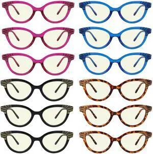 Eyekepper 12 Pack Blue Light Blocking Reading Glasses Cat-Eye Computer Readers for Women +0.50