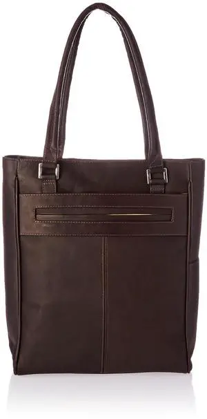 Piel Leather Vertical Laptop Tote, Chocolate, One Size