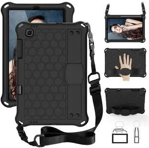 Dteck Silicone Case for Samsung Galaxy Tab S6 Lite (SM-P610) Tablet 10.4" 2024 - Durable TPU Case with Stand Function, Shock-Absorbing Protective Crossbody Case with Shoulder Strap/Hand Strap, Black