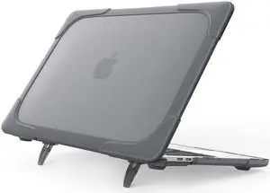 ProCase for MacBook Pro 13 2019/2018/2017/2016 A2159 A1989 A1706 A1708, Heavy Duty Hard Shell Protective Cover with Fold Kickstand with/Without Touch Bar -Grey