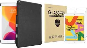 ProCase iPad 10.2 7th Generation Back Case with Pencil Holder Bundle with 2 Pack iPad 10.2 7th Gen Tempered Glass Screen Protector