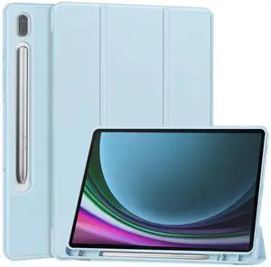 Miimall Compatible for Samsung Galaxy Tab S9 Tablet Case 2023, Ultra-Thin Trifold Kickstand Cover, Smooth Leather Durable TPU Shockproof Protective Stand Case for Galaxy Tab S9 Tablet, 11inch(Skyblue)