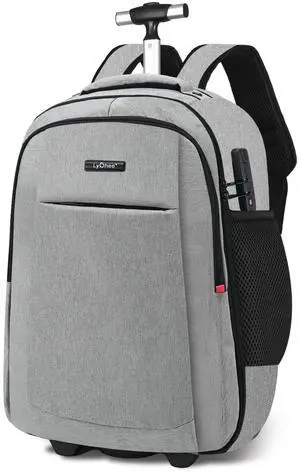 lychee Concealable Rolling Backpack-Adult Business Laptop Backpack with Wheels-20 inch Invisible Shoulder Strap Waterproof-Suitcase Travel Bag with reflective stripes,Grey