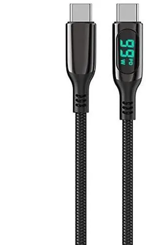 BoxWave Cable Compatible with Huion Kamvas Pro 16 (2021) - PowerDisplay PD Cable (6ft) - USB-C to USB-C (100W), LED Wattage Info Extra Long Braided Nylon - Jet Black