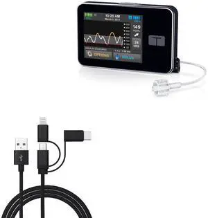 BoxWave Cable Compatible with Tandem t:Slim X2 Insulin Pump - AllCharge 3-in-1 Cable - Jet Black