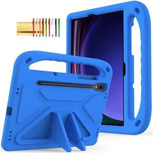 DTECK Kids Case for Galaxy Tab S10+ S9 S8 S7 FE 5G - Lightweight Shockproof Rugged Handle Stand - Blue with S Pen Holder