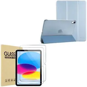 ProCase Slim Stand Case for iPad 10th Generation Case 2022 iPad 10.9 Inch Case, iPad 10 -SkyBlue Bundle with 2 Pack iPad 10.9 10th Generation 2022 Screen Protector A2696/A2757/A2777