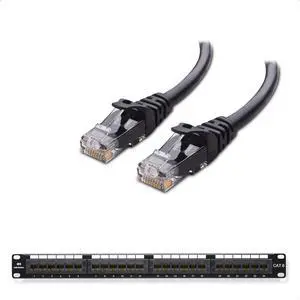 Cable Matters [UL Listed 24 Port Cat6 Patch Panel Rackmount/Wall Mount & Snagless Cat 6 Ethernet Cable - 25ft in Black