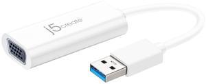 j5create USB to VGA Adapter Cable- Multi-Monitor Desktop Display USB Video Card Converter | 1080p HD Playback | Compatible with Windows and Mac - White (JUA214)
